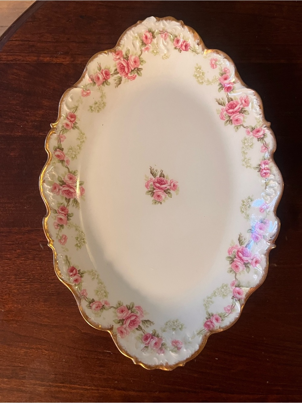 Vintage Limoges Floral Pink Rose Porcelain Serving Platter